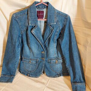 GLORIA VANDERBILT  VINTAGE DENIM JACKET.  SIZE PETITE LARGE